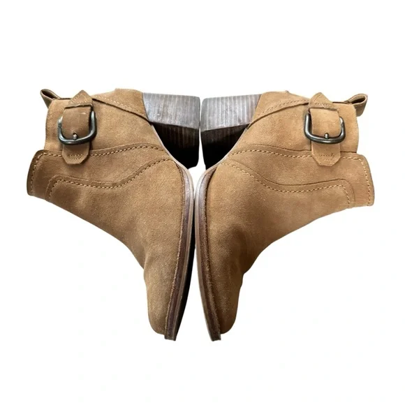 Women’s UGG Size 9 Suede Camel Colored Leahy Booties w Side Zip & Buckle - Picture 6 of 10